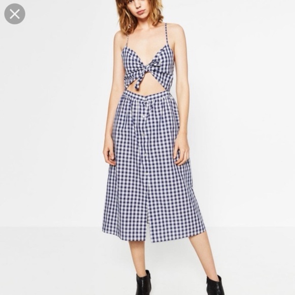 Zara Gingham Tie Knot Midi Dress